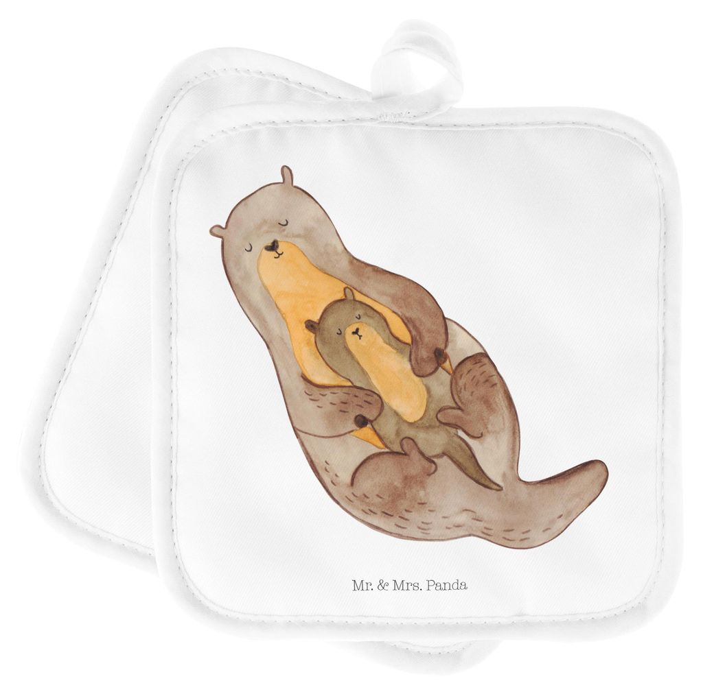 Mr. & Mrs. Panda Topflappen Otter Kind - Weiß - Geschenk, Set, Ofenlappen, Familie, Topfuntersetzer, Geburt, Baby, Tochter, Kochlappen, Mutter, to...