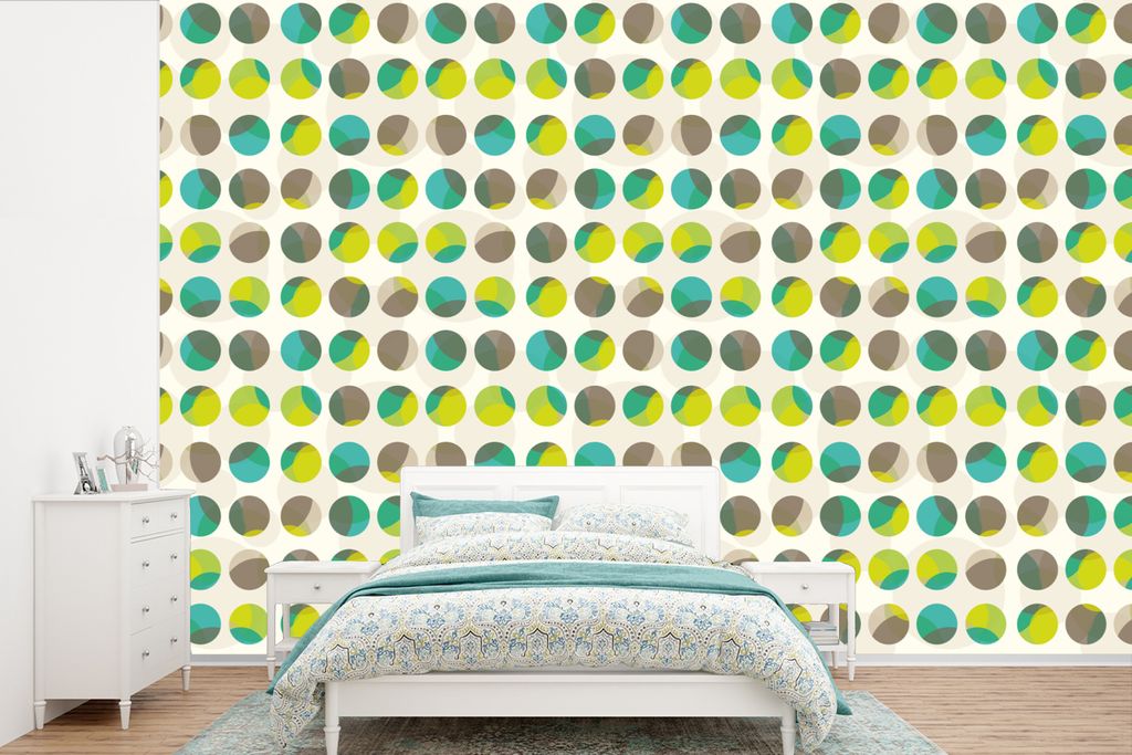 MuchoWow Fototapete für Wohnzimmer oder Schlafzimmer Wandtapete Vinyl Motivtapete Kreis - Grün - Muster - 390x260 cm - Papiertapete