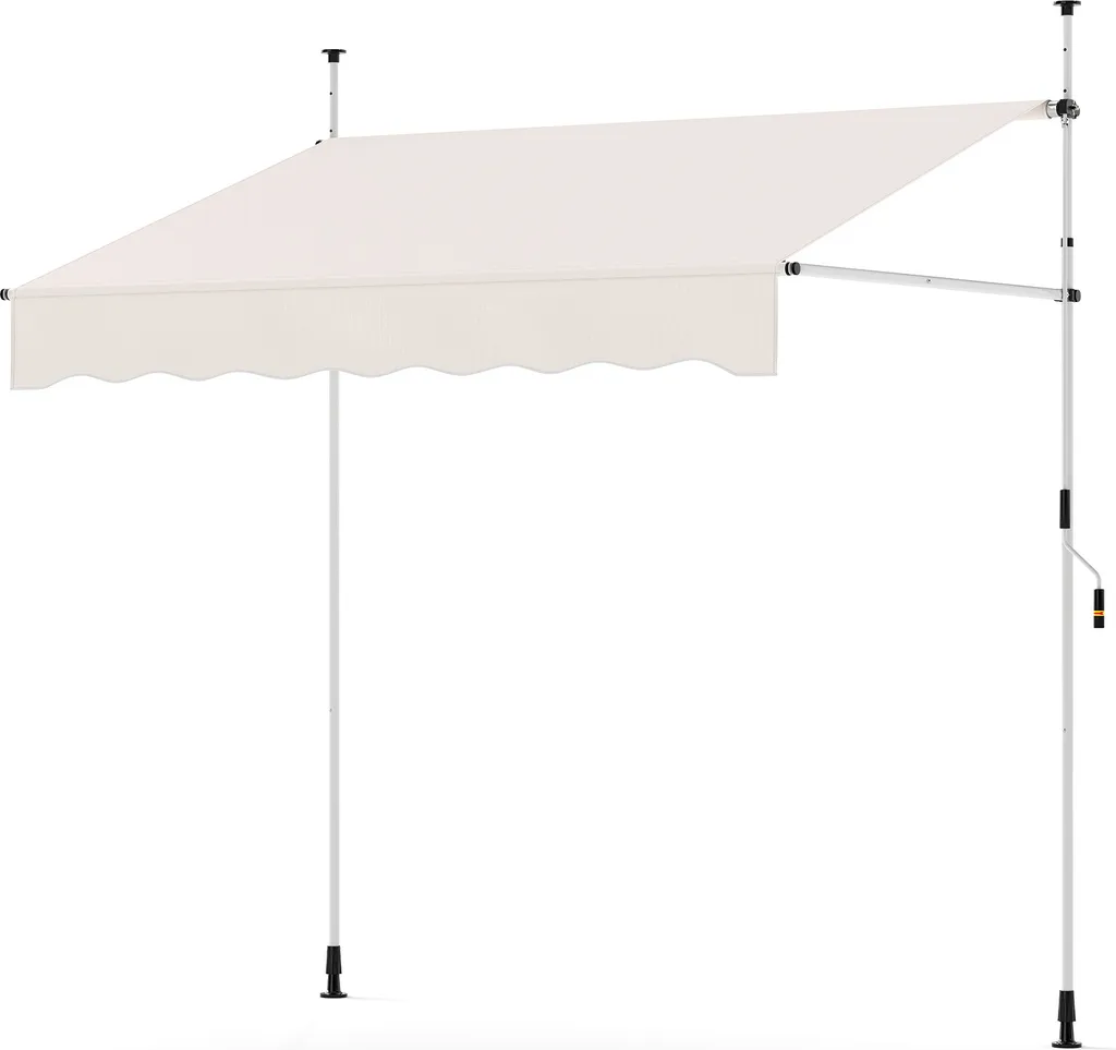 Tenda da sole a morsetto COSTWAY larga 200 cm, tenda da sole per balconi senza foratura con manovella, regolabile in altezza e resistente ai raggi UV, tenda da sole a protezione solare bianca