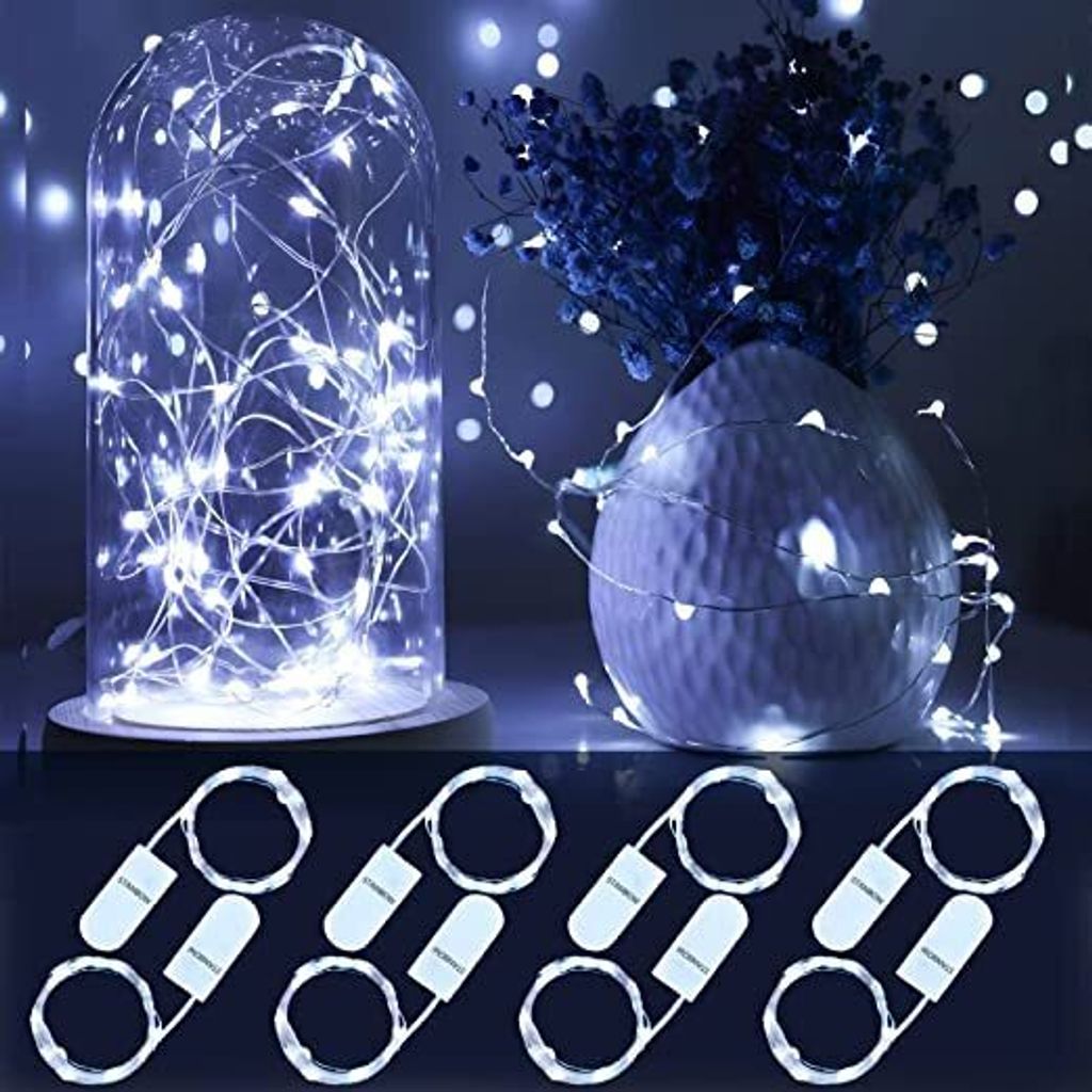 ZMH LED Lichterkette 8er Pack kaltes Weiß 2M LED Strip Kupferdraht batteriebetriebene Lichter für DIY Hochzeitsfeier Weihnacheten Deko Geschenk