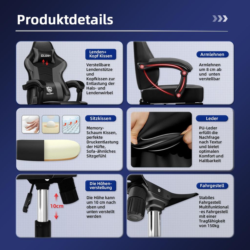 Gaming-Stuhl Mit Fußstütze – Ergonomischer Bürodrehstuhl Verstellbar