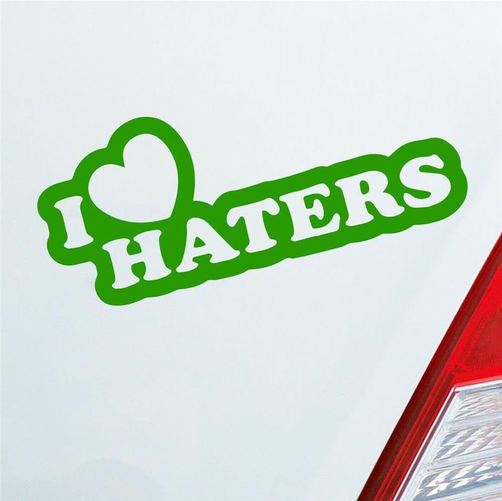 Auto Aufkleber I Love Haters Lustig Spruch 15x6 cm Hellgrün Sticker Heckscheibenaufkleber