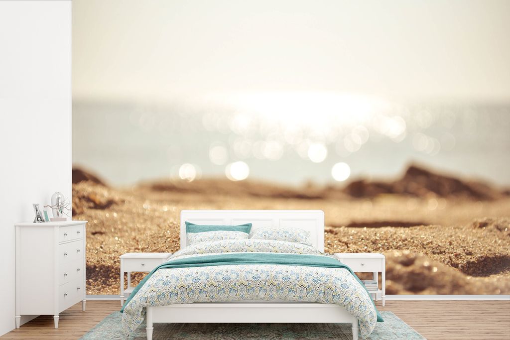 MuchoWow Fototapete für Wohnzimmer oder Schlafzimmer Wandtapete Vinyl Motivtapete Strand - Sand - Muschel - 330x220 cm - Fototapeten