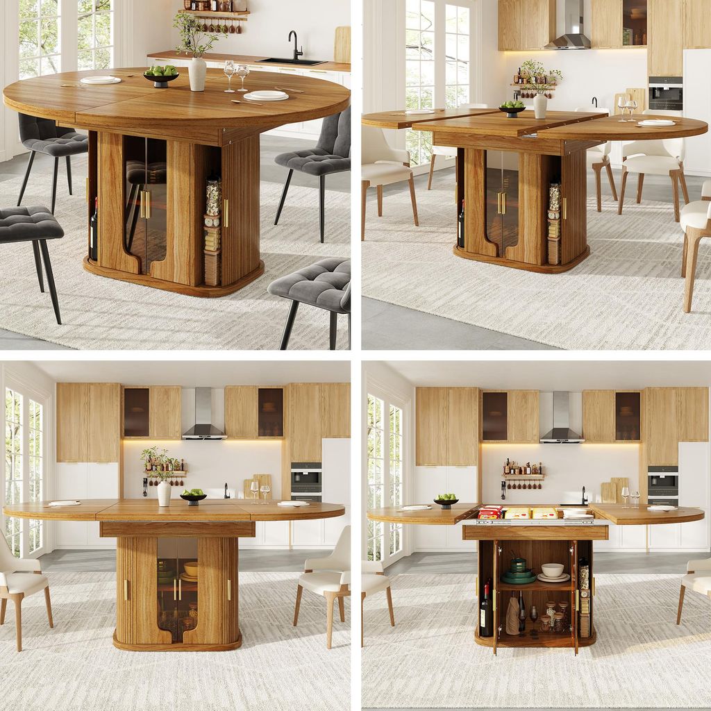 Runder Esstisch Walnut ausziehbar auf oval – Küchentisch Produktbild 
