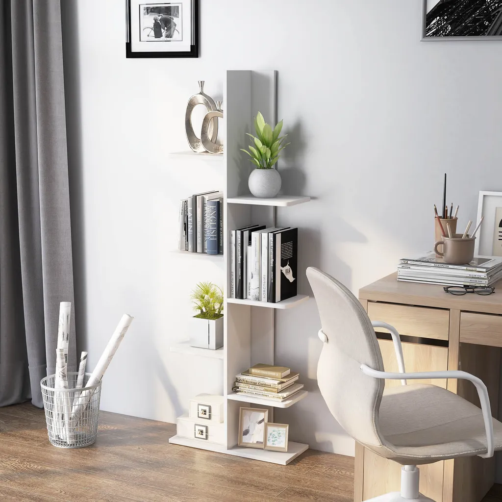 COSTWAY Bibliothèque avec 7 étagères, Étagère d'angle blanche moderne - 2