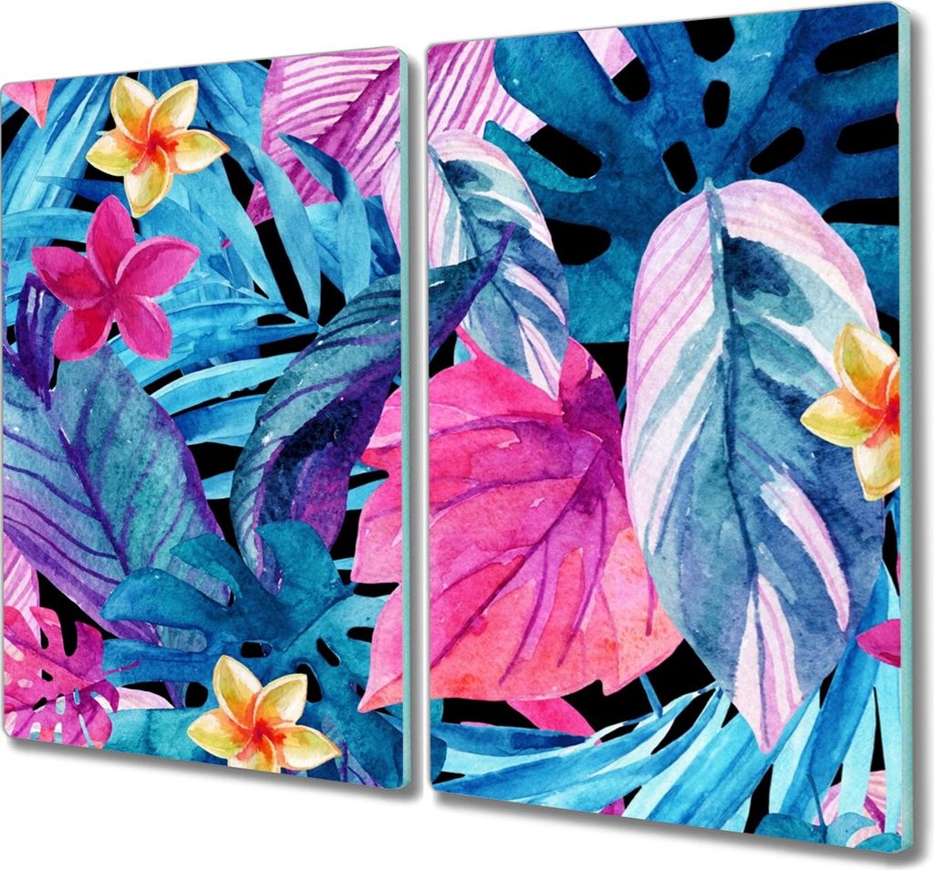 Coloray Herdabdeckplatte 2x30x52 cm Schneidebrett Kochplattenabdeckung Küchenbrett Hackbrett - monstera Blatt