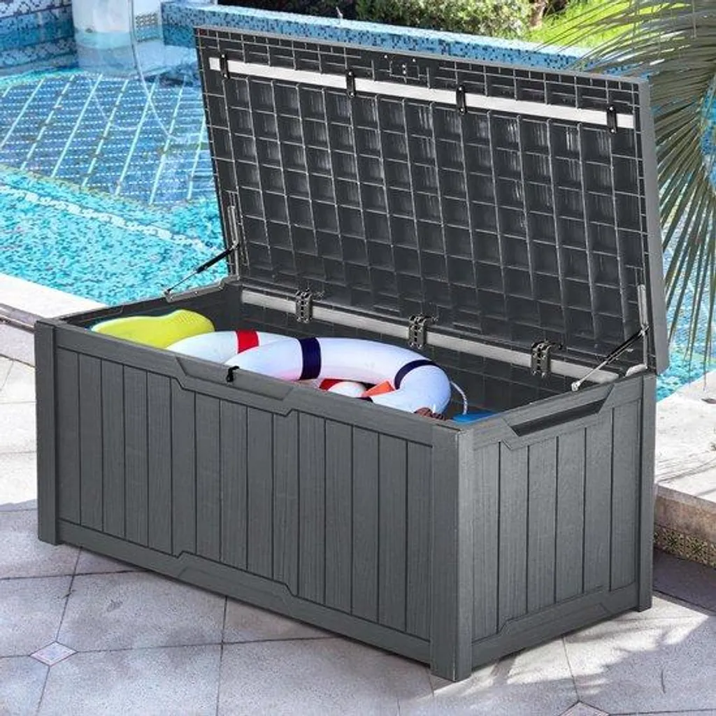 Coffre de jardin étanche 454L gris anthracite - Bac de stockage XL extérieur