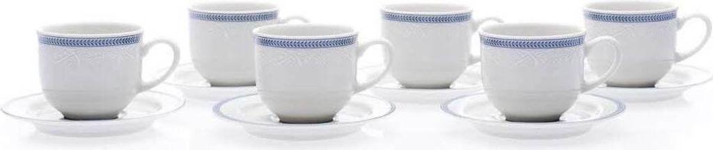 Thun 1794 Espressotassen- und Untertassenset, weiße Spitze, blauer Rand, 110 ml, Thun, 6 Stück