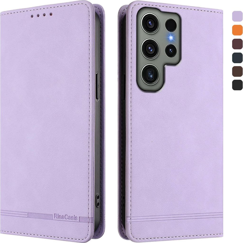 Hülle für Samsung Galaxy S23 Ultra, Retro Kunstleder Ständer Klapphülle mit Kartenfächer und Magnetische Violett