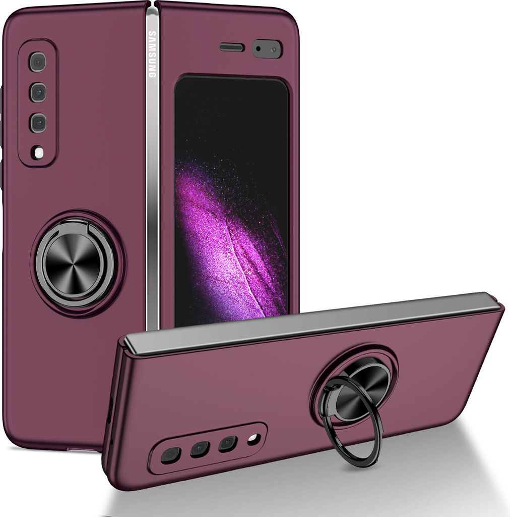 Samsung Galaxy Fold Hülle, Dünn Hart PC Schutzhülle mit Ringhalter Ständer für Samsung Galaxy Fold 2019 bordeaux