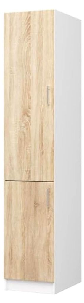 Vorratsschrank Küche - Schmaler Küchenschrank - 40 cm breit, 205 cm hoch, 57 cm tief - Hochschrank für Vorräte und Küchenutensilien - Weiss/Ei...