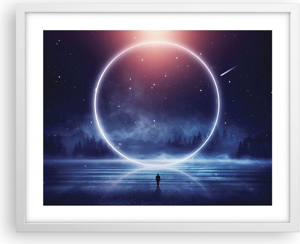 Gerahmtes Poster - Weißer Rahmen - Fantasie Ring Kosmos - 50x40 cm - Wand Bild - Wanddeko - Wandbilder - Kunstposter - Wandposter - Bilderrahmen -...