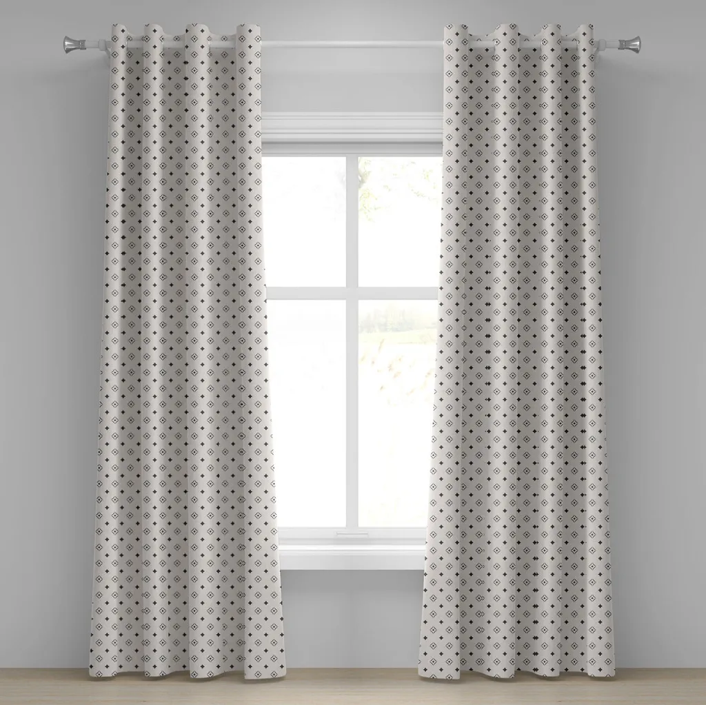ABAKUHAUS Tenda con occhielli geometrica, design vintage con motivi floreali e simboli geometrici, tende decorative a 2 pannelli, 280 cm x 245 cm, grigio antracite beige