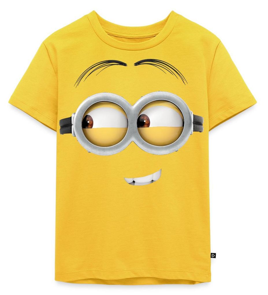 Spreadshirt Minions Dave Gesicht Kostüm Despicable Me Fasching Kinder Premium T-Shirt, 122/128 (6 Jahre), Sonnengelb