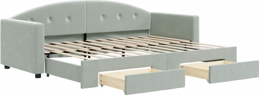Tagesbett Ausziehbar mit Schubladen Hellgrau 80x200 cm Samt