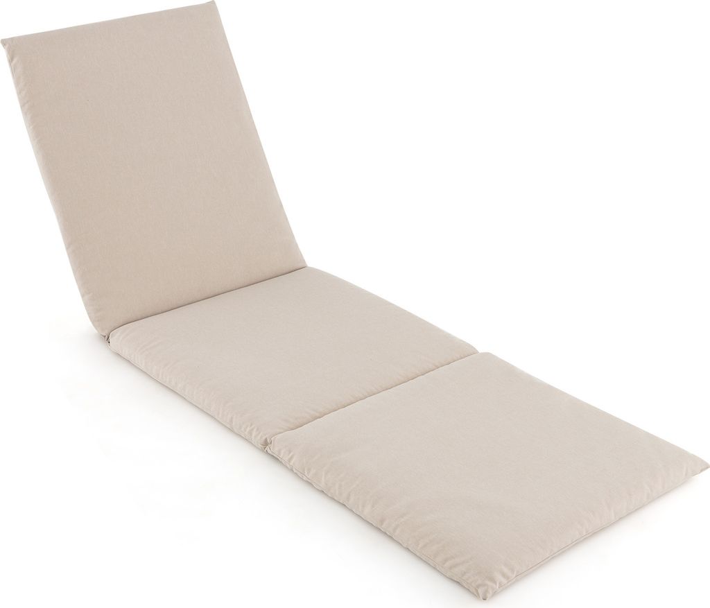 A beige chaise lounge cushion on a white background.