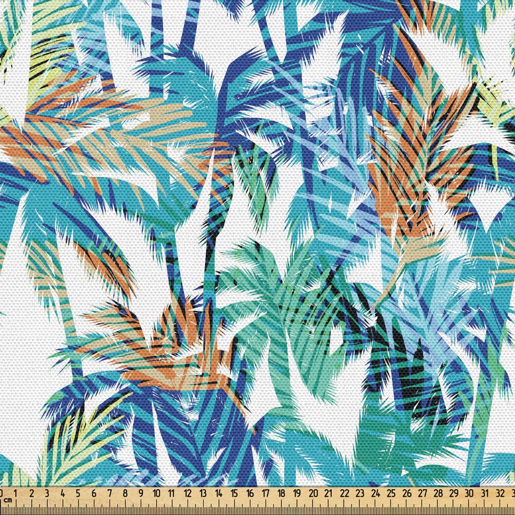 ABAKUHAUS Palmblatt Gewebe als Meterware, Tropischer Sommer-Druck mit Palmen-abstrakter Natur-Muster-Fantasie-Traum, 3 M (148 x 300 cm), Blue Mint ...