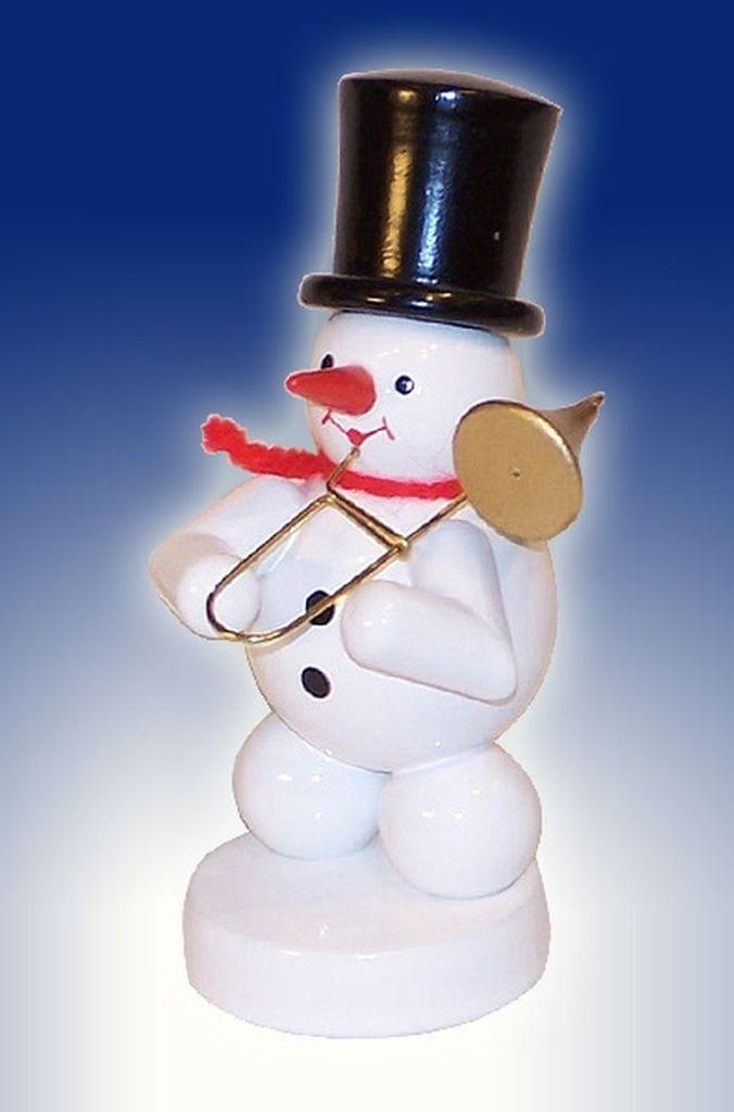 Schneemann Musikant mit Posaune (8cm) von Zenker Volkskunst Produktbild 