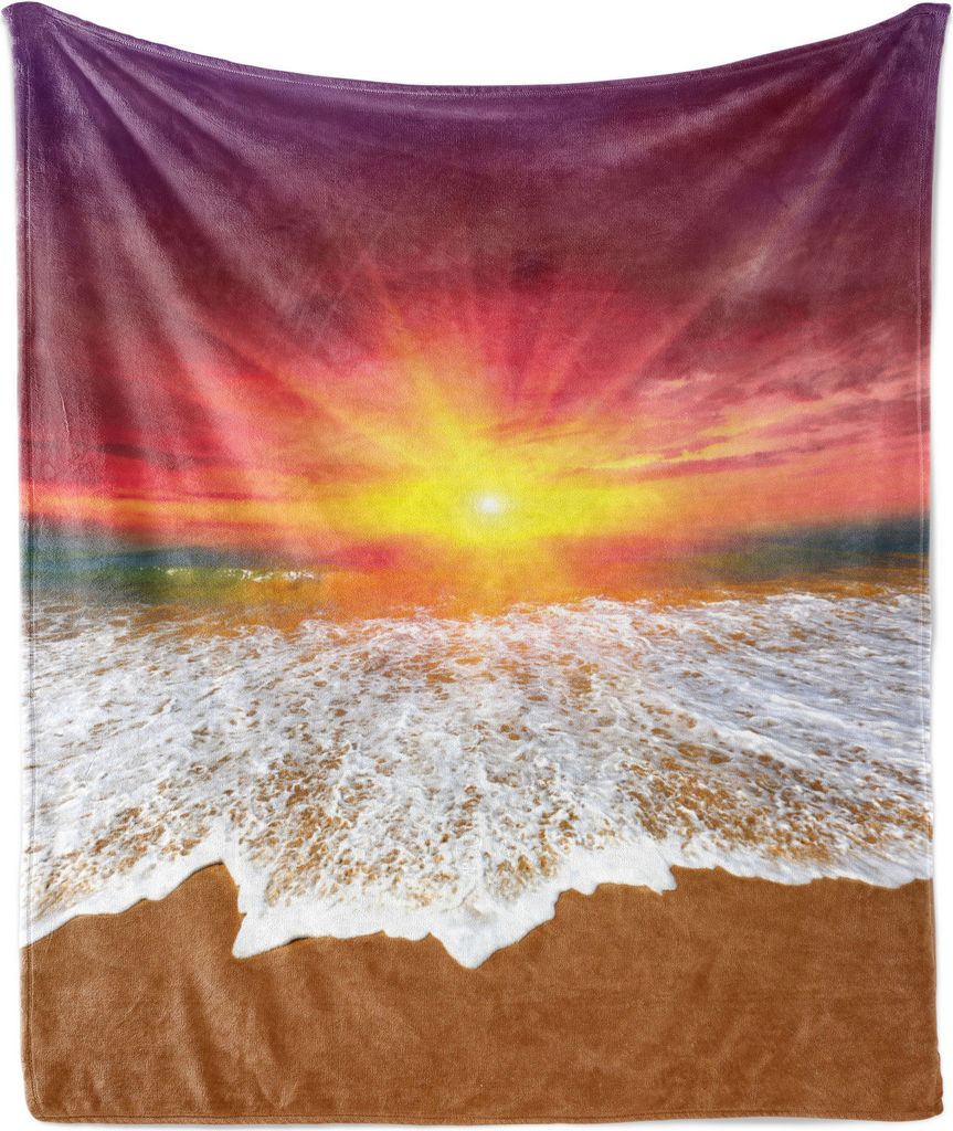 ABAKUHAUS Seestück Weich Flanell Fleece Decke, Bunte Sky mit aufgehender Sonne über tropischen Ozean Schäumende Wellen am Sandstrand, 175 x 230 ...