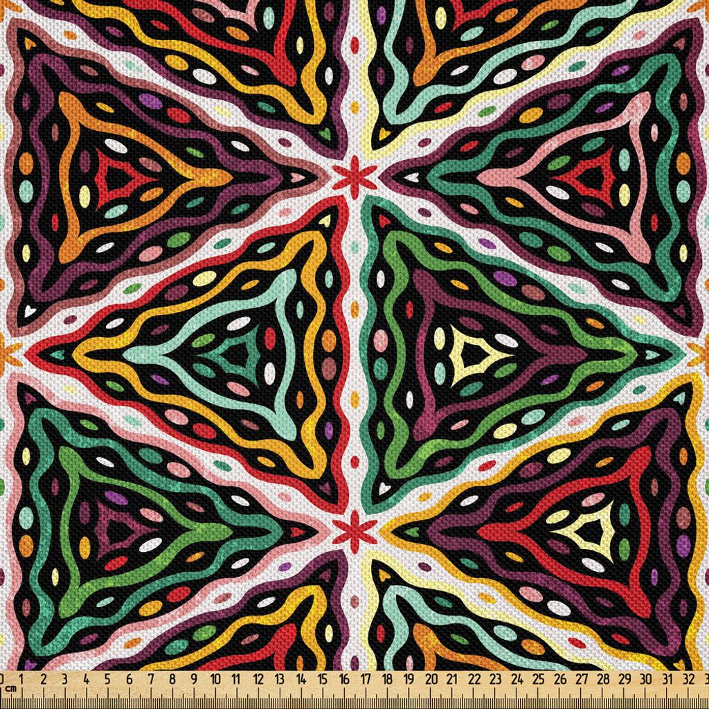 ABAKUHAUS afrikanisch Satin Stoff als Meterware, Schmutz-Dreieck-Design-buntes geometrisches Mosaik-traditionelles Batik-Muster Retro, 1 M (148 x 1...