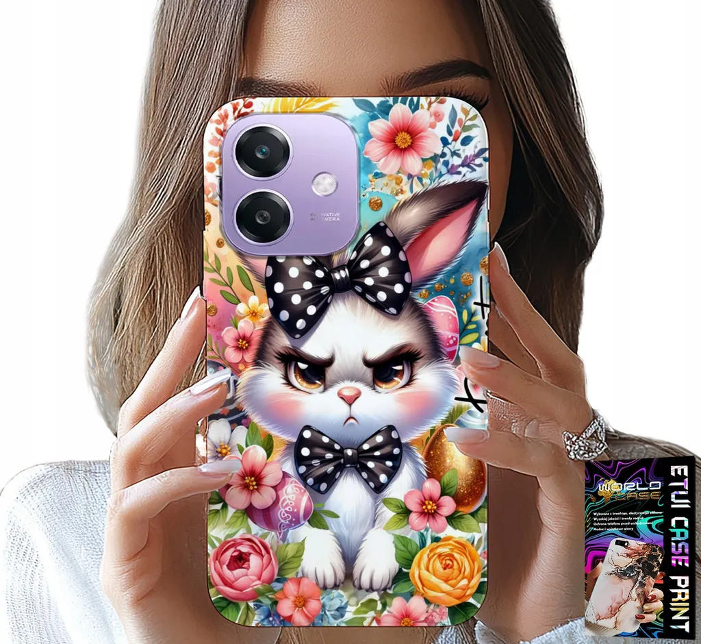 Custodia per Oppo A40 / A40M - Coniglietto di Pasqua, lepre, uova + vetro