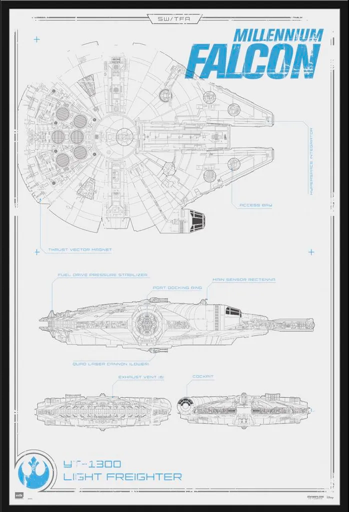 Poster Star Wars EP7 Faucon Millenium avec cadre Shinsuke interchangeable
