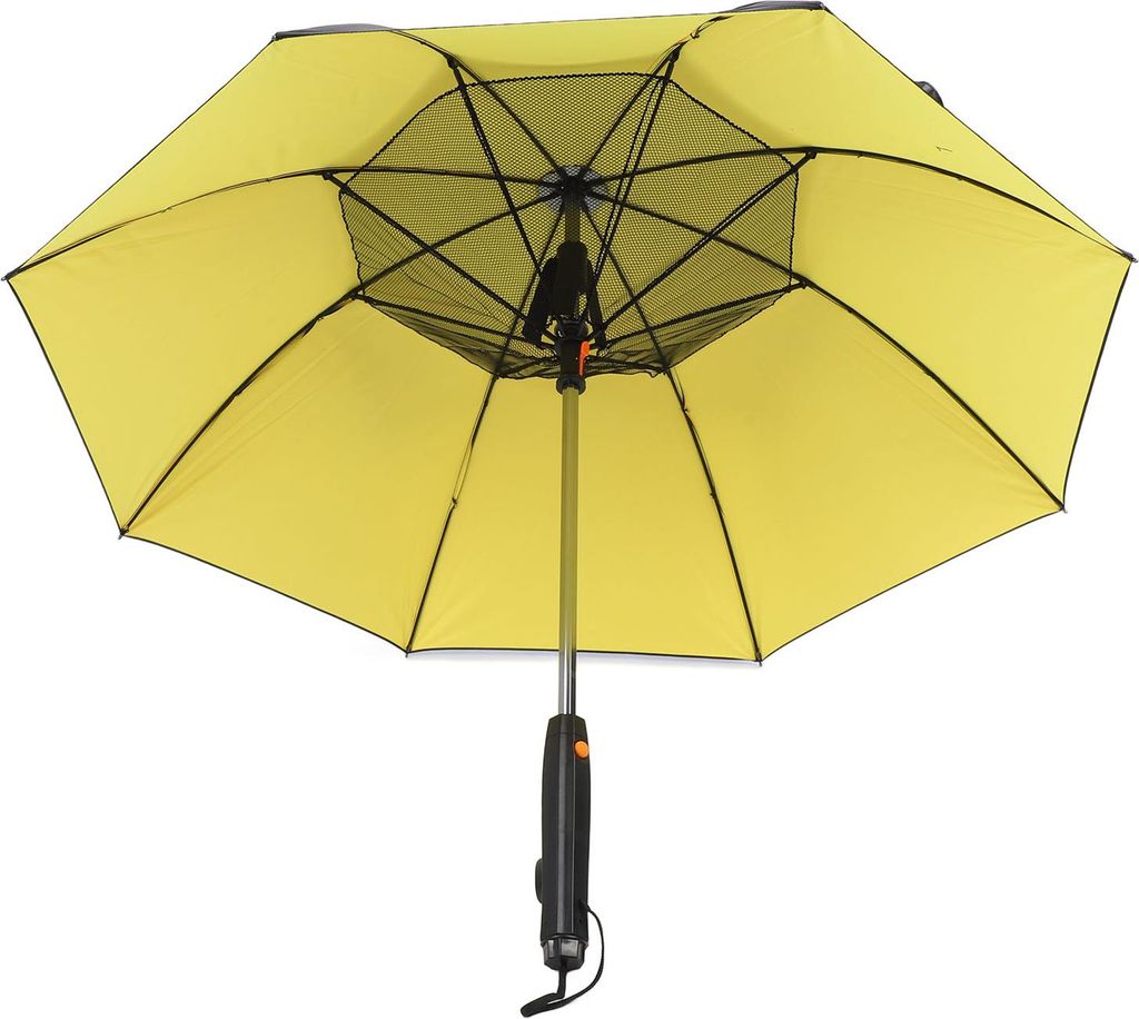 Sonnenschirm mit Ventilator und Nebelspray 3 in 1 Multifunktion 8 Rippen tragbarer persönlicher kühlender Ventilatorschirm für Sommerreisen gelb...