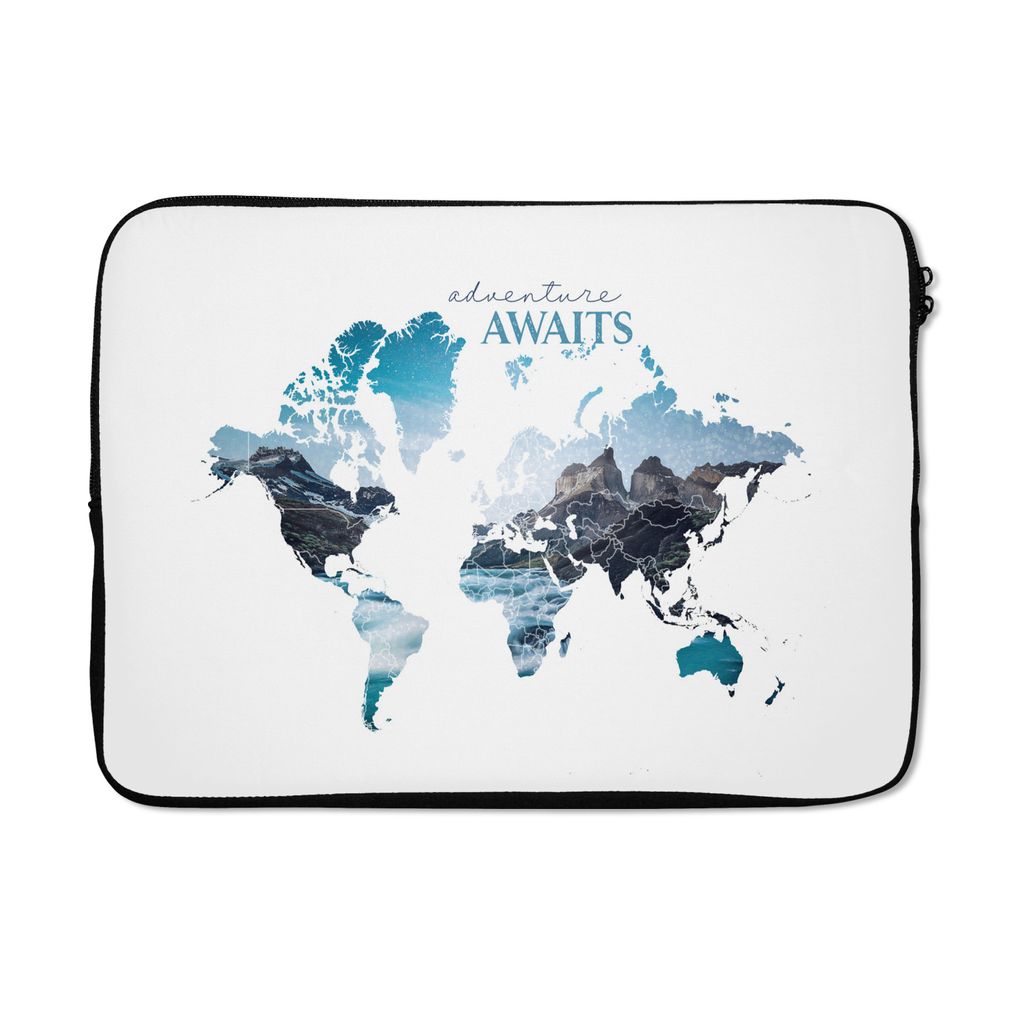 MuchoWow Laptop Hülle 13 Zoll Weltkarte - Zitate - Berg Laptoptasche - Laptophülle - Sleeve - Rundumschutz