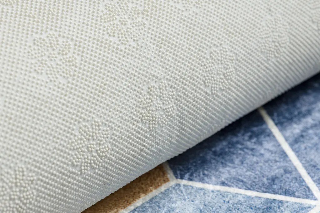 Tapis de salon bleu 160x220 cm lavable à motif géométrique cube ANDRE
