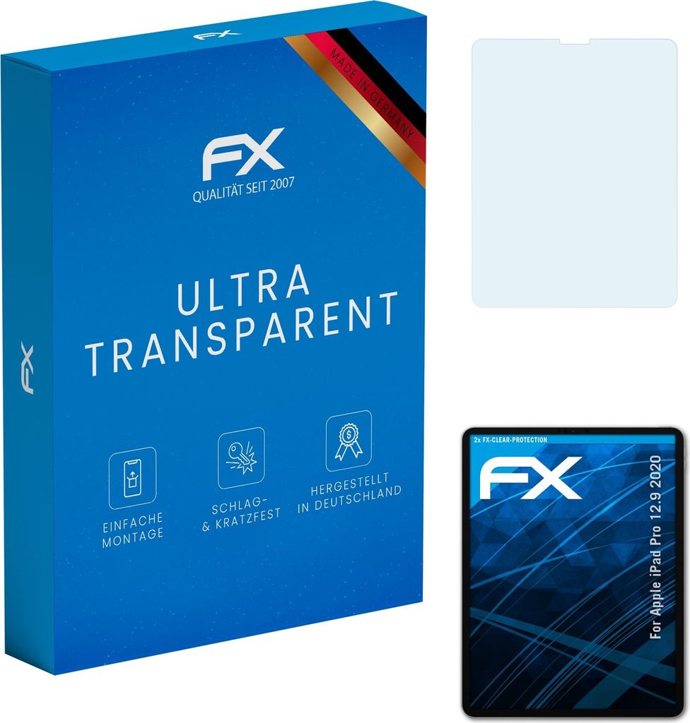 atFoliX FX-Clear 2x Schutzfolie kompatibel mit Apple iPad Pro 12.9 (2020) Displayschutzfolie