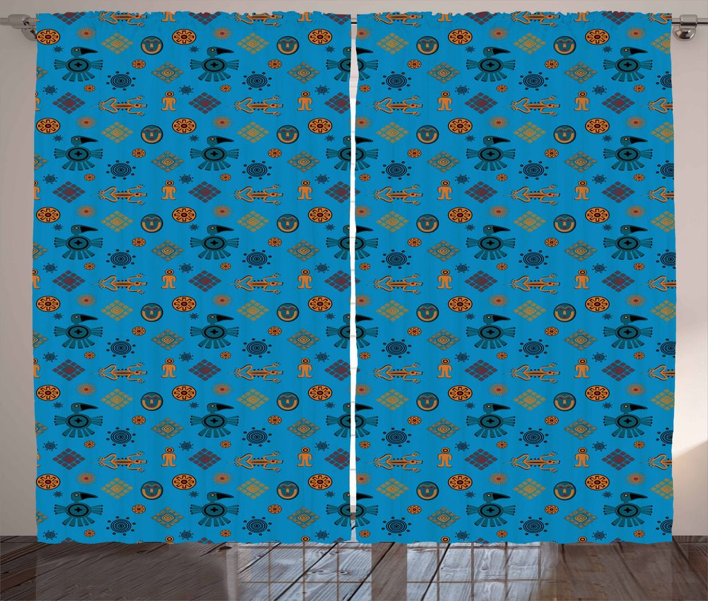 ABAKUHAUS Gecko Rustikaler Vorhang, Lateinamerikanische Folklore, Wohnzimmer Universalband Gardinen mit Schlaufen und Haken, 280 x 175 cm, Petrol B...