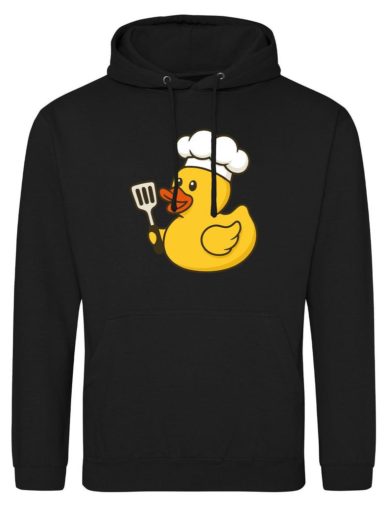 Huuraa Uni Hoodie Quietscheente Küche Comic Gummiente S Deep Black Vegan Sweatshirt Geschenkidee
