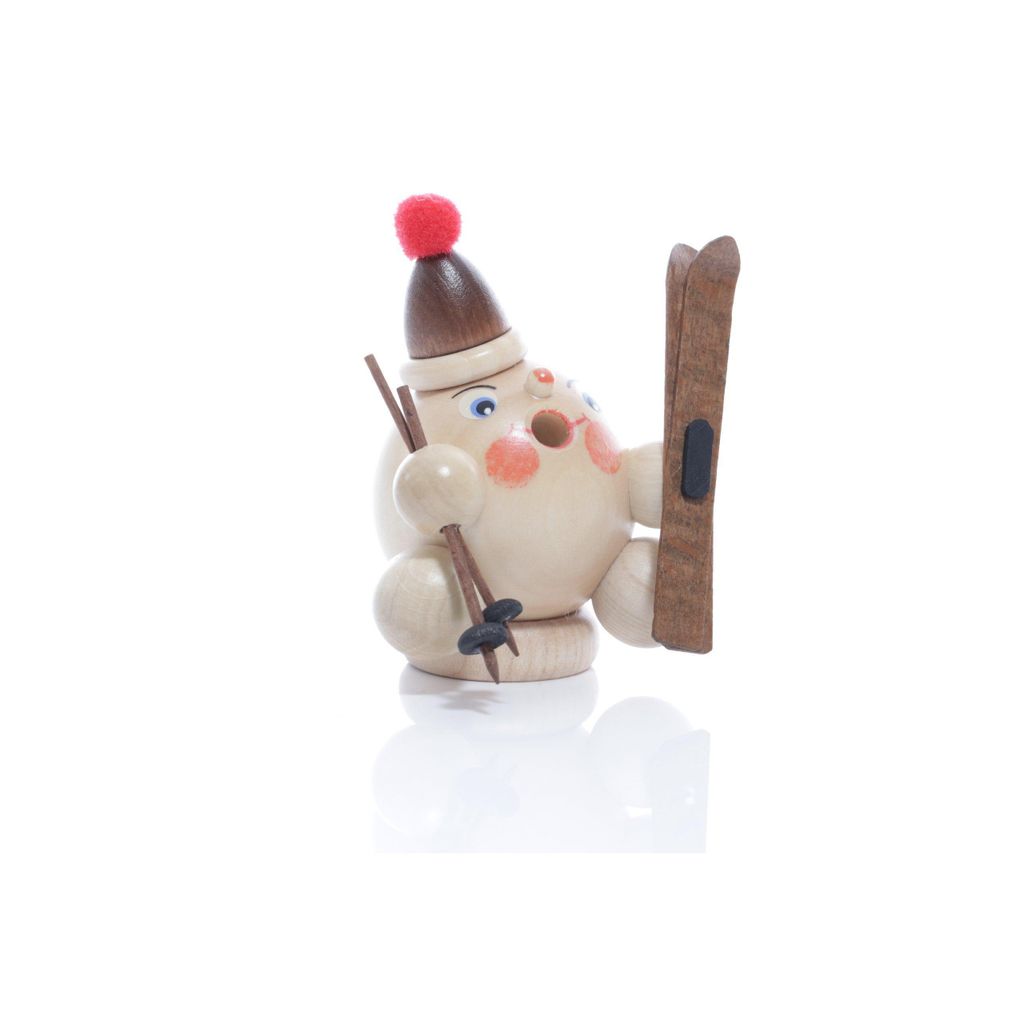 Räucherfigur Räucherschneeball mit Ski Natur BxHxT ca 8 x 9 x 6cm NEU