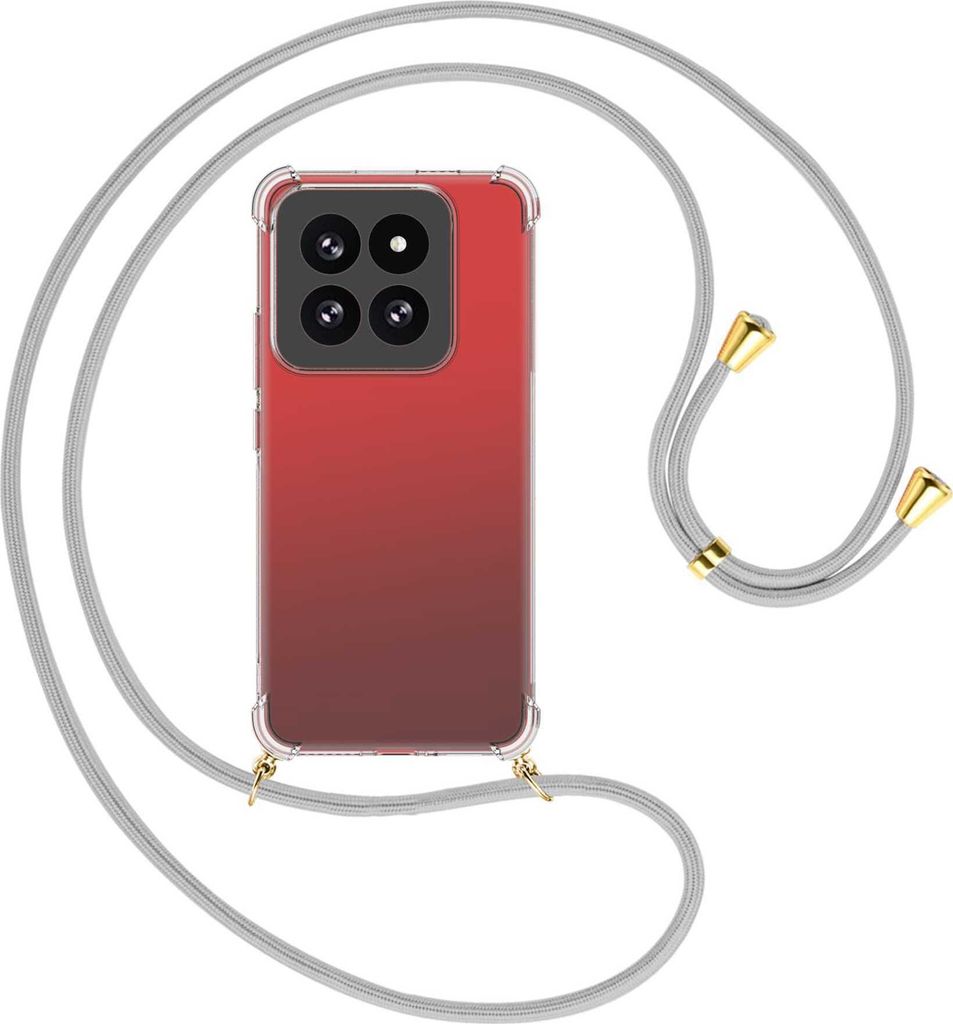 Handykette Backcover-Schutzhülle mit Band (Metall goldfarben) für Xiaomi 14 Pro (23116PN5BC) - silbergrau