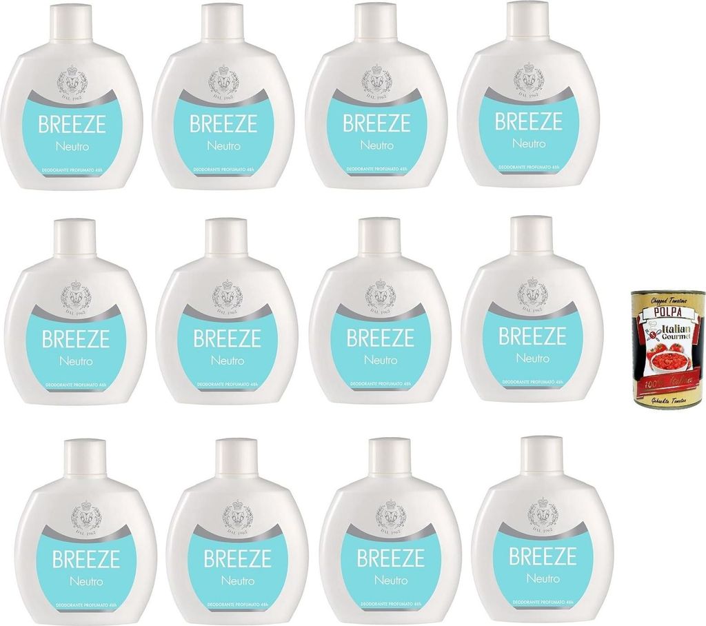 BREEZE Neutro Deodorante Squeeze, Deodorant ohne Gas und ohne Aluminiumsalze, 48h Duftendes Deodorant, 12x 100ml + Italian Gourmet polpa 400g