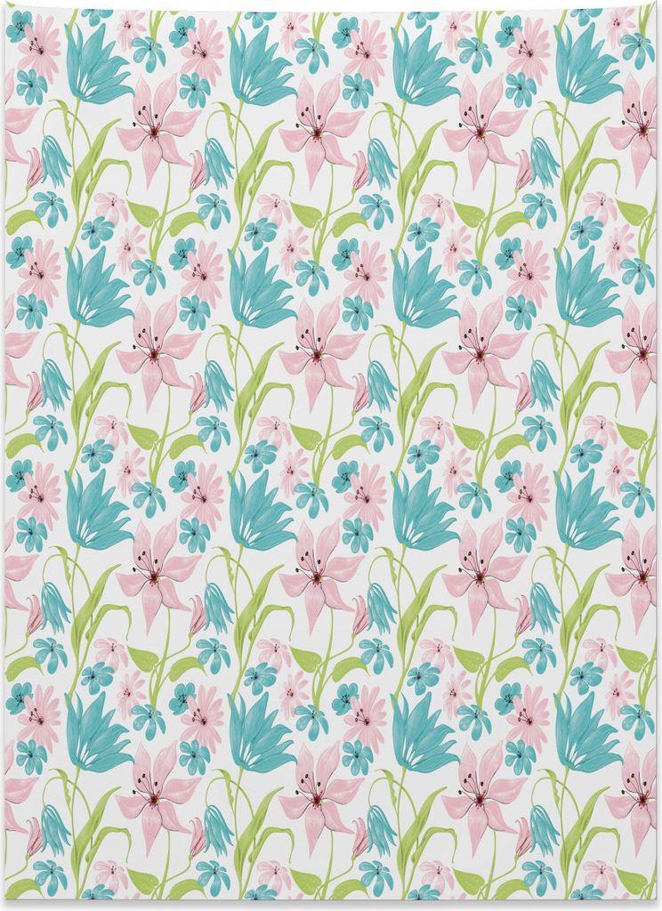 Abakuhaus Blumen Wandteppich, Botanischer Frühling aus Weiches Mikrofaser Stoff Kein Verblassen Klare Farben Waschbar, 110 x 150 cm, Hellgrün Tü...