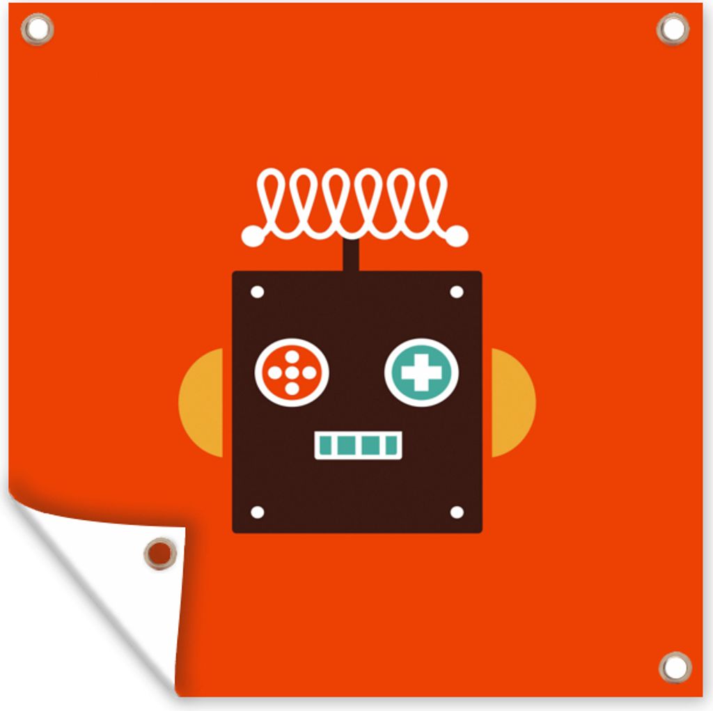 MuchoWow 100x100 cm Outdoor-Poster Gartendeko Sichtschutz Garten Poster für den Garten Roboter - Formen - Gesicht - Orange - Jungen - Kinder