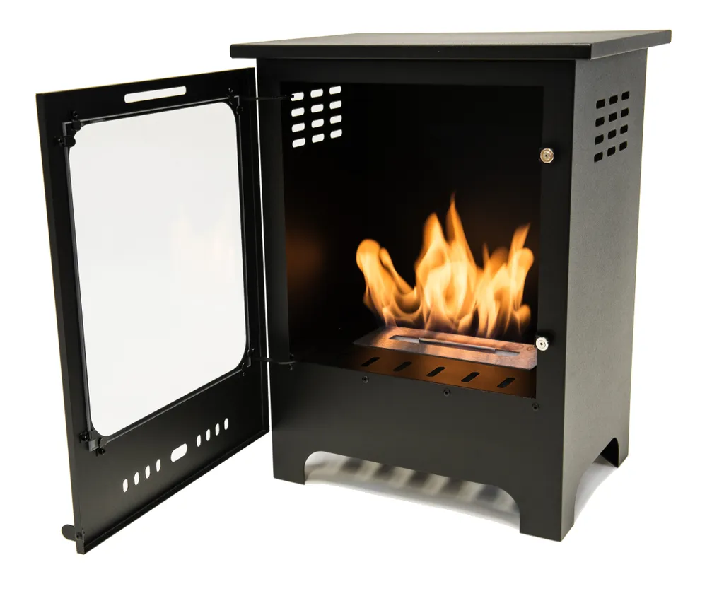 Cheminée noir classique au éthanol avec vitre haute sécurité - 1,5L