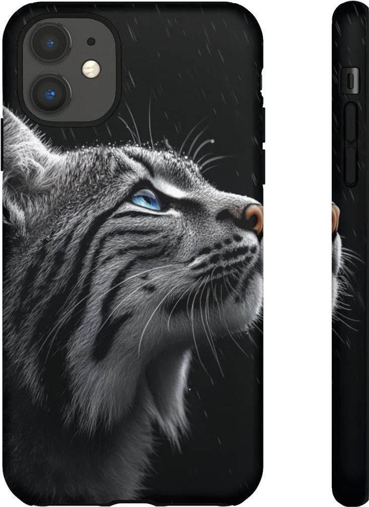 Schwarz-weißer Luchs mit blauen Augen – Hülle Kompatibel mit iPhone 11