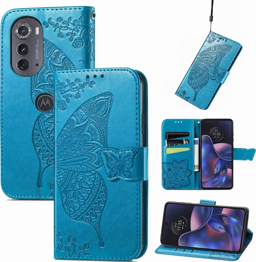 Mobigear Butterfly Motorola Edge (2022) Hülle Klapphülle Geldbörse - Blau
