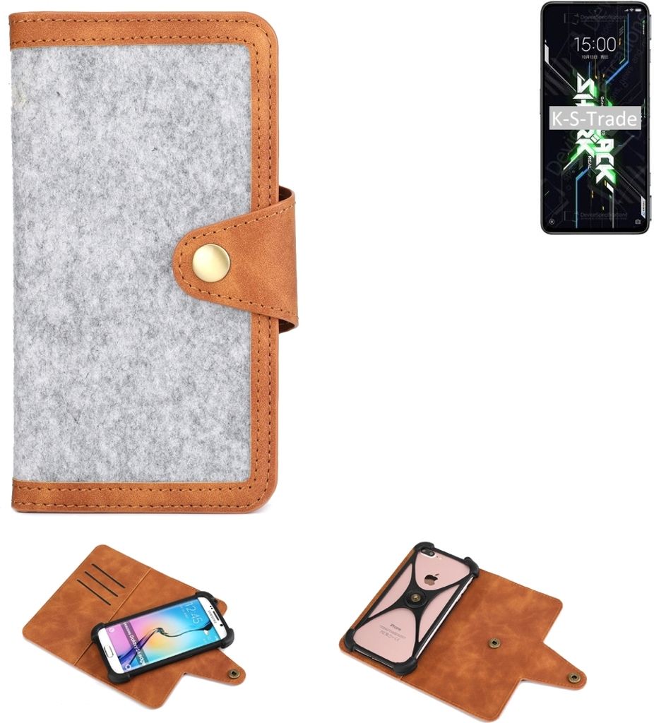 K-S-Trade Handyhülle kompatibel mit Xiaomi Black Shark 4S Schutzhülle Filz-Hülle Kunst-Leder hellgrau braun (1x)