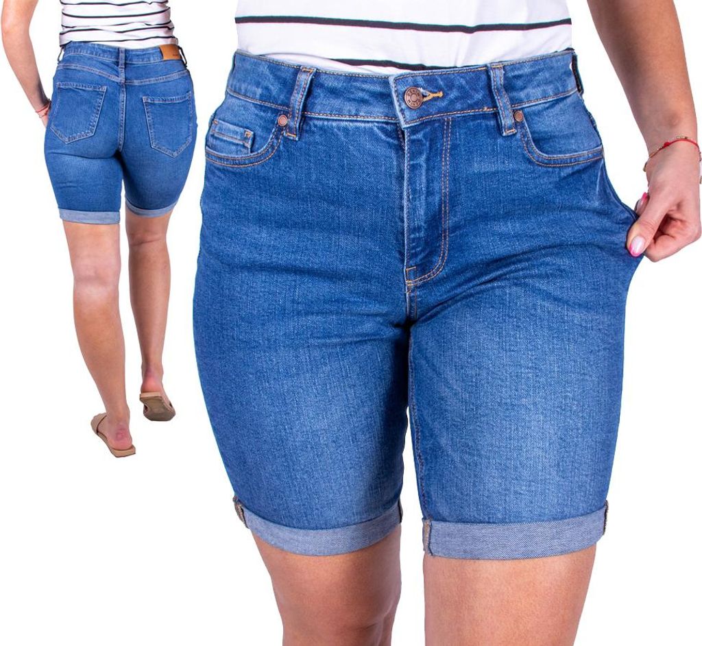 FIRI Damen-Jeansshorts Bermudas, elastisch, blau 40 L