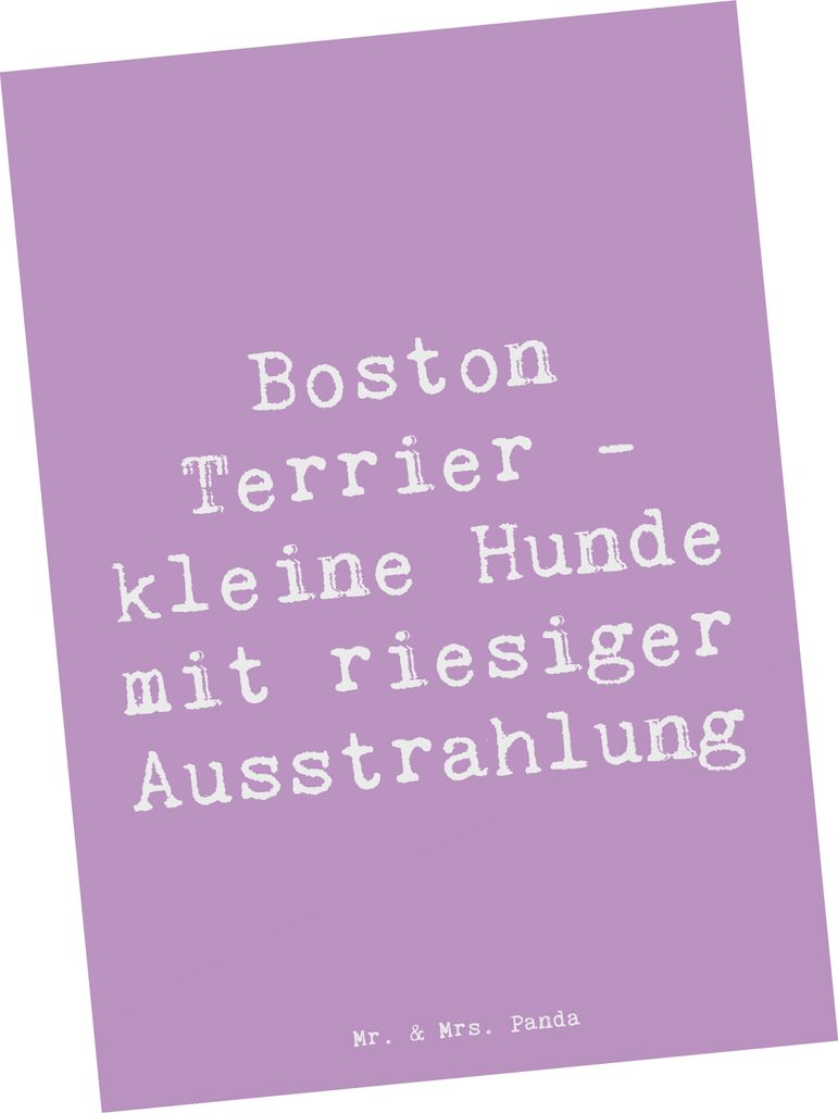 Mr. & Mrs. Panda Postkarte Spruch Boston Terrier - Lavendeltraum - Geschenk, Hunderassen, Fotokarte, wunderbare Begleiter, freche Lebensfreude, Hun...