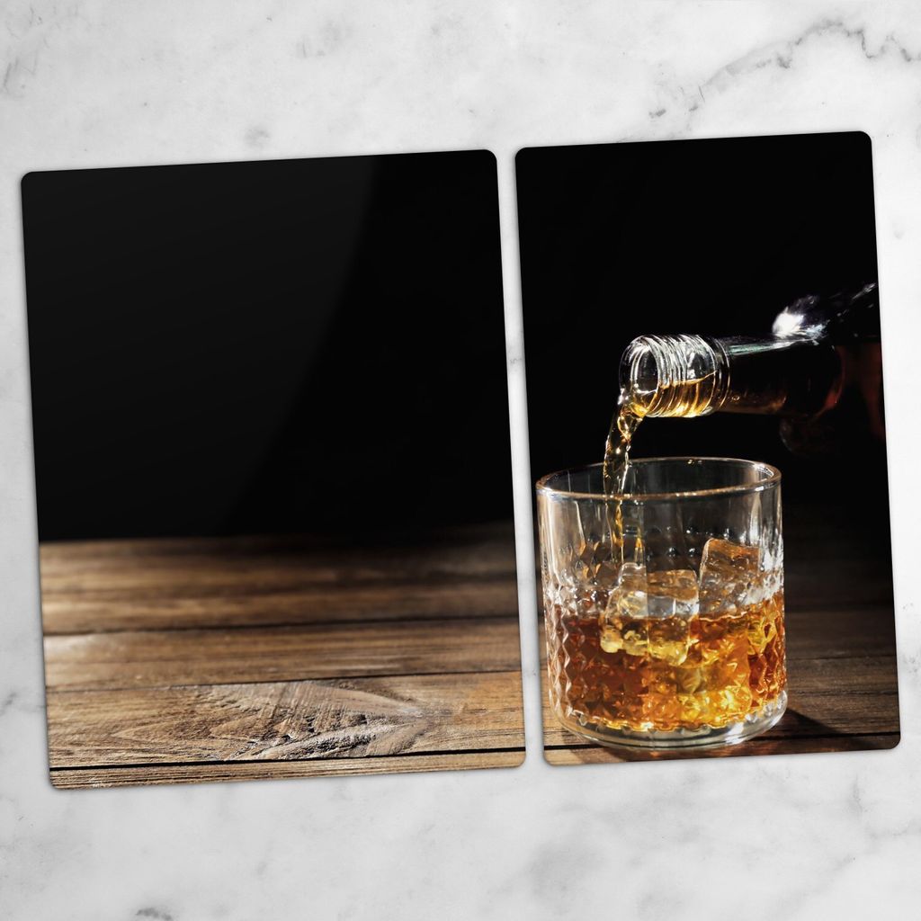 Glas-Herdabdeckplatten Glaskeramikkochfeld-Abdeckung Spritzschutz Schneidebrett Zweiteilige Glas 70x52 cm Whiskey
