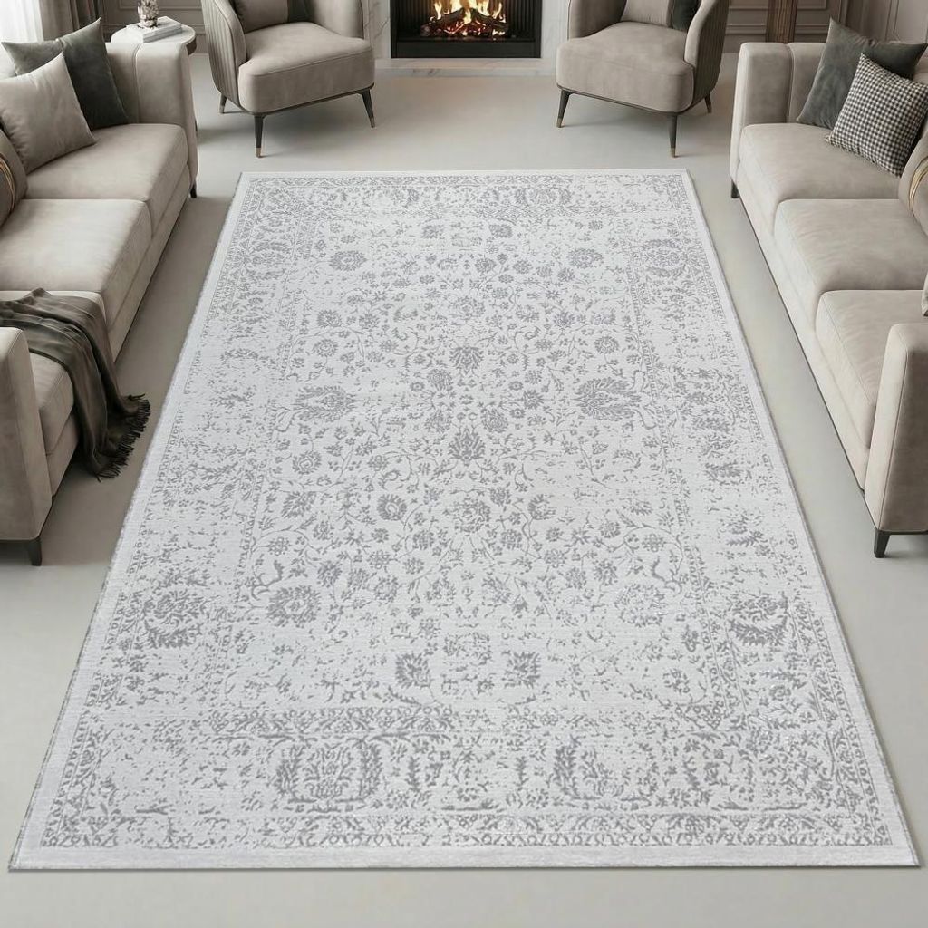 Teppich Grau Ornament Muster Vintage Stil Wohnzimmer Größe Produktbild 