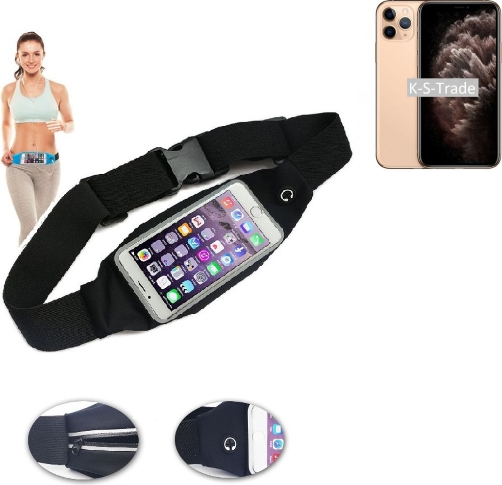 K-S-Trade Jogging-Armband kompatibel mit Apple iPhone 11 Pro Gürteltasche Umhängetasche Bauchtasche schwarz Sport Running Jogging Fitness Laufen