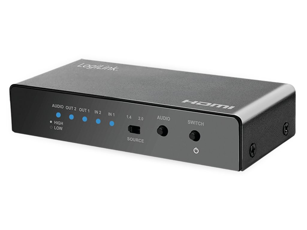 LogiLink HDMI switch, 2x2-Port, bidirect, 4K/60 Hz, EDID, HDCP, HDR, downscaler