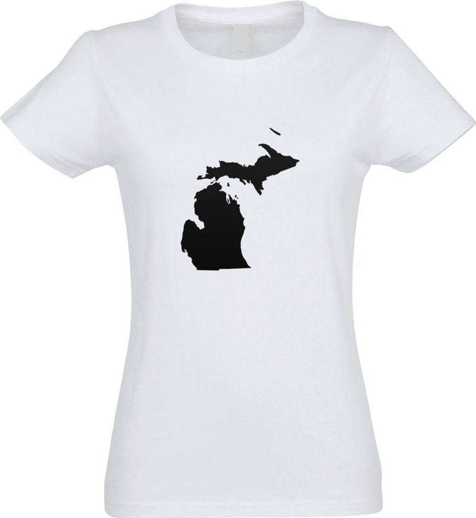 Kiwistar - T-Shirt tailliert - Damen - Weiss - USA - Bundesstaat - Michigan - mit Motiv Bedruckt - Funshirt Design - Sport - Freizeit - Damen - L