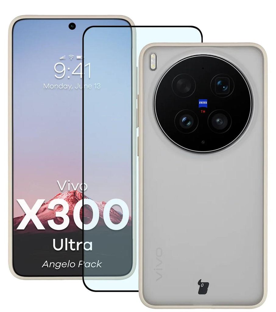 Schutzhülle + gehärtetem Glas Bizon Angelo Pack für Vivo X300 Ultra, Semitransparent mit beigem Rahmen