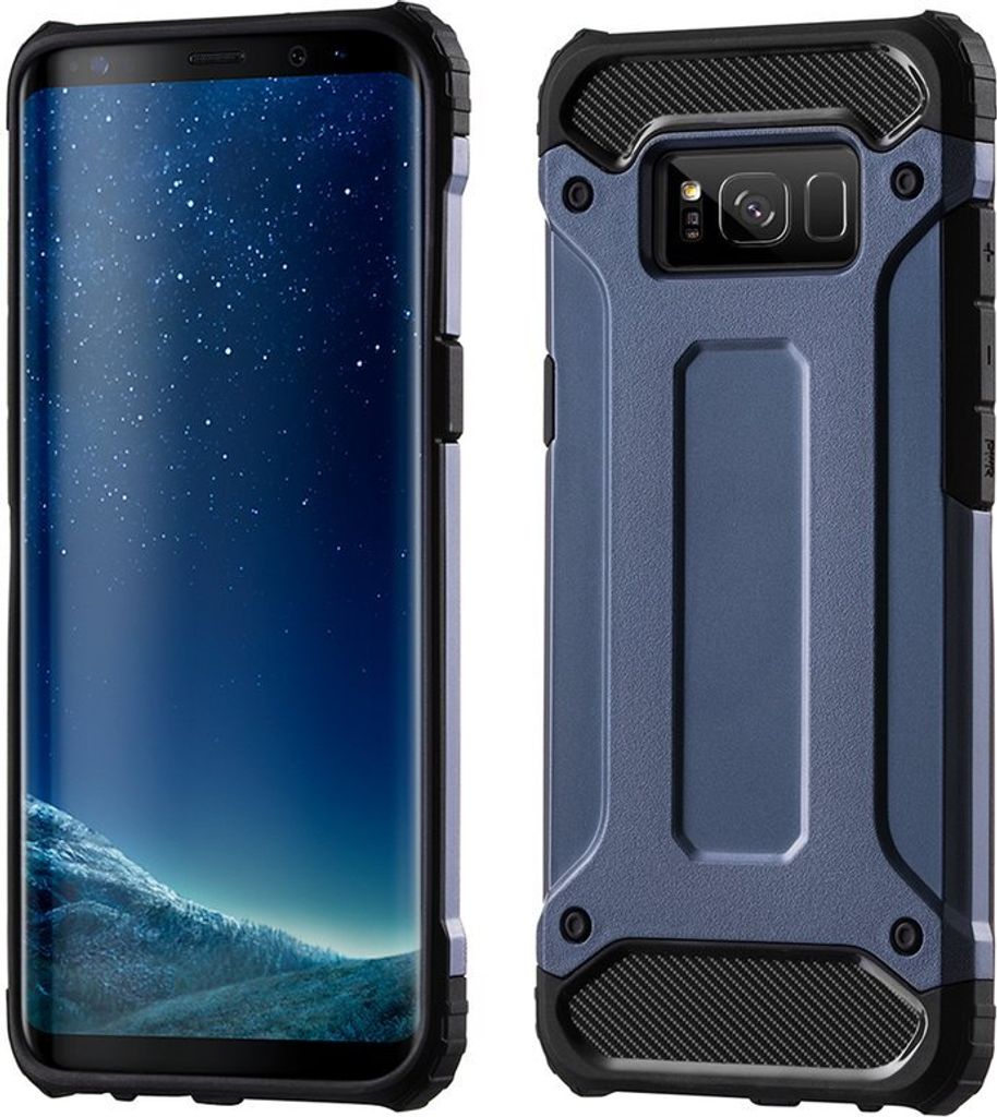 Panzerhülle Bumper Hybrid Armor SchutzHülle kompatibel mit Xiaomi Redmi 8 Silikon Hülle Zubehör Tasche Panzerschale Panzer in Blau